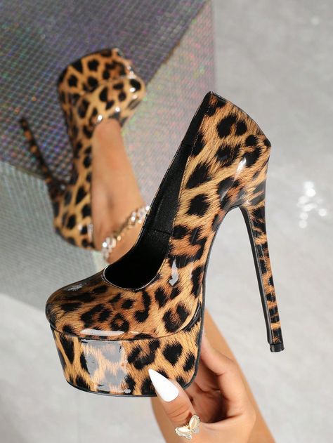 Women's High Heels Leopard Print Color Block Glitter Shallow-Mouth Pointed Toe Sexy Stiletto Fashion ShoesI discovered amazing products on SHEIN.com, come check them out! Animal Print Shoes, Womens High Heels, Amazing Products, Color Block, Leopard Print, Fashion Shoes, Animal Print, High Heels, Glitter