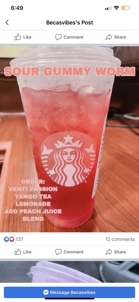 Cool Food Hacks, Starbucks Drink Menu, Sour Gummy Worms, Gummy Worm, Cold Starbucks Drinks, Bubble Tea Recipe, Starbucks Drinks Diy, Secret Starbucks Recipes, Iced Starbucks Drinks