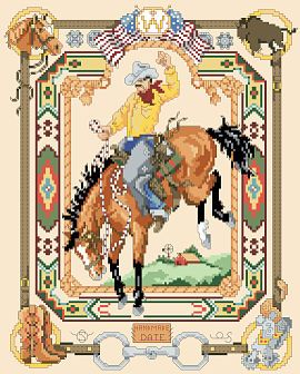 Cowboy Cross, Western Cross, Bucking Bronco, Halloween Cross Stitch Patterns, The Old West, Cross Art, Border Designs, Rustic Theme, Cross Stitch Chart