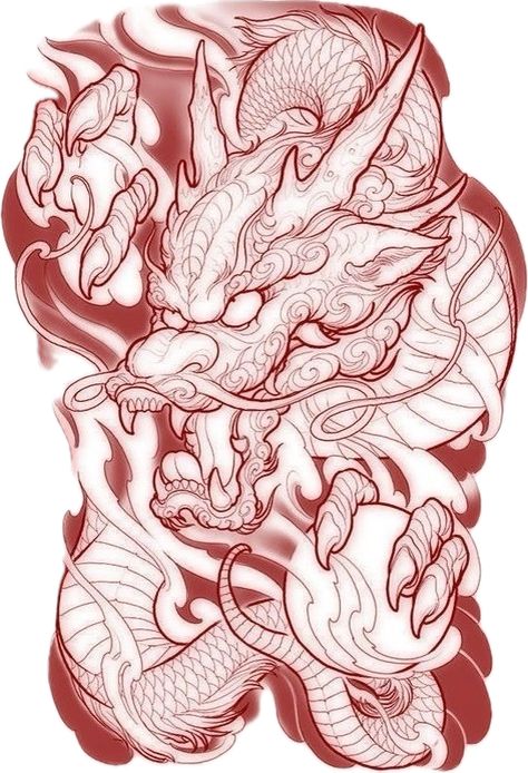 Traditional Japanese Dragon, Dragon Tattoo Stencil, Foo Dog Tattoo Design, Dragon Tattoo Drawing, Dragon Head Tattoo, Tattoo Japanese Style, Backpiece Tattoo, Dragon Tattoo Art, Half Sleeve Tattoos Drawings