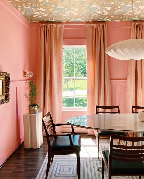 Looking to dine in Wes Anderson style? Try these pink dining room decor ideas, featuring Rosé Season, a pink paint by Clare. #diningroom #diningroomideas #pinkpaint Pink Paint Color, Pink Dining Room, Tiny Dining Rooms, Pink Dining Rooms, Dining Room Decor Ideas, Warm Paint Colors, Pink Paint Colors, Dining Room Paint Colors, Dining Room Updates