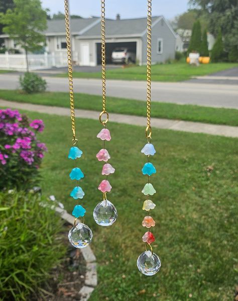 How cute are these car charms?! . . . #carcharmsrearviewmirror #suncatcher #lilyofthevalley #rainbowbeads #crystal Car Charms Rear View Mirror, Garden Decor Projects, Rainbow Beads, Car Charms, Lily Of The Valley, Decor Project, Suncatchers, Garden Decor, Charms