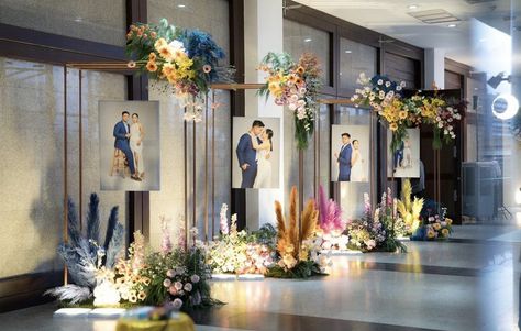 Foyer Wedding Decorations, Photo Gallery Wedding Entrance, Foyer Wedding Decor Entrance, Wedding Entrance Photo Display, Wedding Foyer Decoration Entrance, Wedding Entrance Photo, Wedding Photobooth Ideas Backdrops, Photobooth Wedding Ideas, Candle Wall Wedding