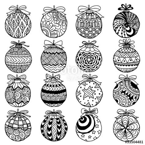 Download the royalty-free vector "Hand drawn Christmas balls zentangle style for coloring book." designed by bimbim at the lowest price on Fotolia.com. Browse our cheap image bank online to find the perfect stock vector for your marketing projects! Modele Zentangle, Hand Drawn Christmas, Zen Doodle Art, Zentangle Designs, Christmas Doodles, Christmas Card Art, Watercolor Christmas Cards, Zentangle Drawings, Doodles Zentangles