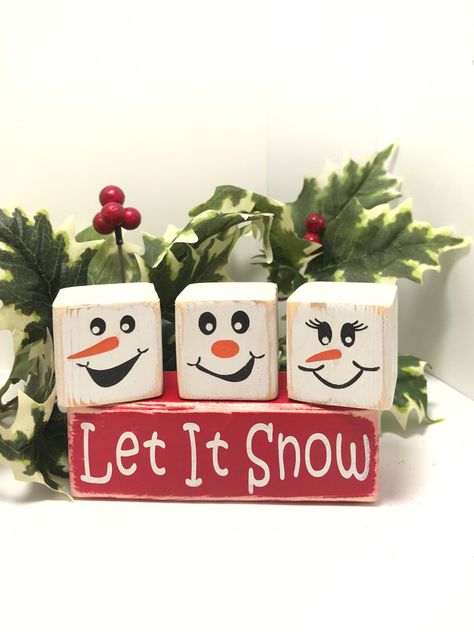 Mini Snowman Blocks, perfect for tiered trays, coffe bars, hutches or on a shelf, 4x4 Wood Crafts Xmas, Blocks Of Wood Crafts Christmas, Diy Blocks Decorations, Snowman Blocks Wooden Snowmen, Small Christmas Crafts, Christmas Blocks Wooden Diy, Mini Jenga Block Crafts, 2x4 Snowman, Christmas Wooden Blocks