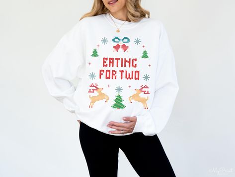 Ugly Christmas Pregnancy Sweater, Funny Christmas Pregnancy Announcement Crewneck, Eating For Two Sweatshirt, Pregnancy Xmas Party Crewneck Xmas Pregnancy Announcement, Pregnant Ugly Christmas Sweater, Christmas Pregnancy Announcement, Christmas Pregnancy, Maternity Sweater, Xmas Party, Funny Christmas, Pregnancy Announcement, Ugly Christmas