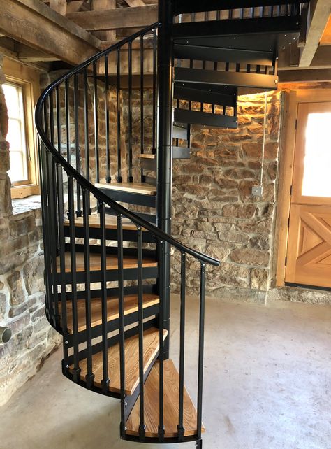 Metal Spiral Staircase Photo Gallery | The Iron Shop Spiral Stairs Round Stairs, Spiral Stairs Design, Stairs Lighting, Staircase Outdoor, Rustic Stairs, Tiny House Stairs, Hardwood Stairs, Loft Stairs, Stairs Architecture