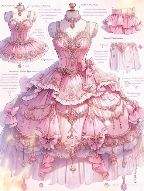 Vestidos Anime, Magical Dress, Dreamy Gowns, Seni Dan Kraf, Dress Design Drawing, Clothing Design Sketches, Fantasy Dresses, Fashion Drawing Dresses, Royal Dresses