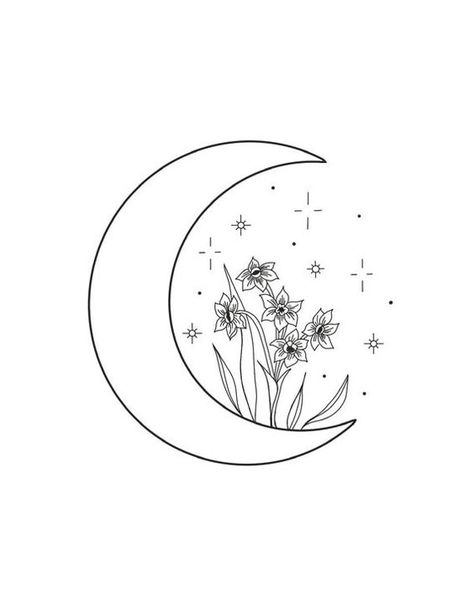 Men Tattoos, Floral Moon, Moon Illustration, Moon Pictures, Pola Sulam, Mini Drawings, 자수 디자인, Tattoo Design Drawings, Cool Art Drawings