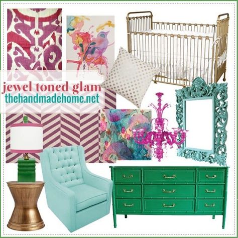 Eclectic Nursery Girl, Jewel Tone Nursery, Sunset Nursery, Nursery Colorful, Glam Inspiration, Eclectic Nursery, Ashley Walters, Living Interior Design, Colorful Nursery