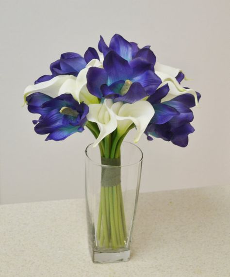 65.00 Etsy Blue Real Touch Bouquet - White Calla Lilies, Blue Cymbidium Orchids, Destination Wedding Bouquet, Tropical Wedding Bouquet, Blue Bouquet Iris Bridal Bouquet, Iris Wedding Bouquet, Iris Wedding, Iris Bouquet, Tropical Wedding Bouquets, White Calla Lilies, Wedding Flower Guide, Vase Clear, Dads Birthday