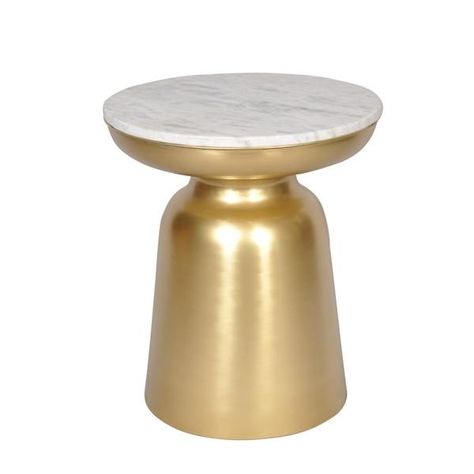 Tables - This striking end table makes a statement wherever it is placed.  A shining gold or copper base is the perfect complement to the marble top, which is the perfect place to set a beverage without needing to utilize a coaster. Contemporary Luxe, Contemporary End Tables, Mobile Home Decorating, Black Living Room, Minimalist Tables, Drum Table, Sofa End Tables, Living Room End Tables, Black Furniture