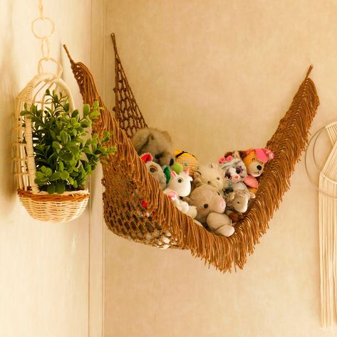 Diy Macrame Stuffed Animal Hammock, Macrame Stuffed Animal Hammock, Macrame Stuffed Animal, Plush Storage, Animal Hammock, Ikea Toy Storage, Stuffed Animal Hammock, Ikea Toys, Toy Hammock