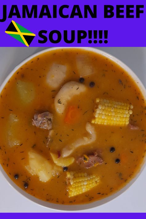 Jamaican Beef Soup Recipes, Jamaican Beef Soup, Jamaican Soup, Recipe With Pumpkin, Wonton Recipe, Beef Soup Recipes, Easy Cook, Wonton Recipes, Jamaican Food