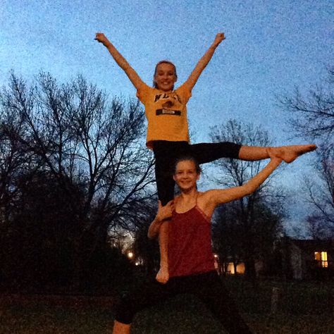 We got bored and decided to do some basic 2 person cheer stunts Partner Cheer Stunts, Cheer Stunts For 2 People, Two Person Cheer Stunts, 2 Person Lifts, 2 Person Stunts Cheerleading, Cheer Stunt Ideas, Acro Stunts, Easy Cheerleading Stunts, Stunt Ideas