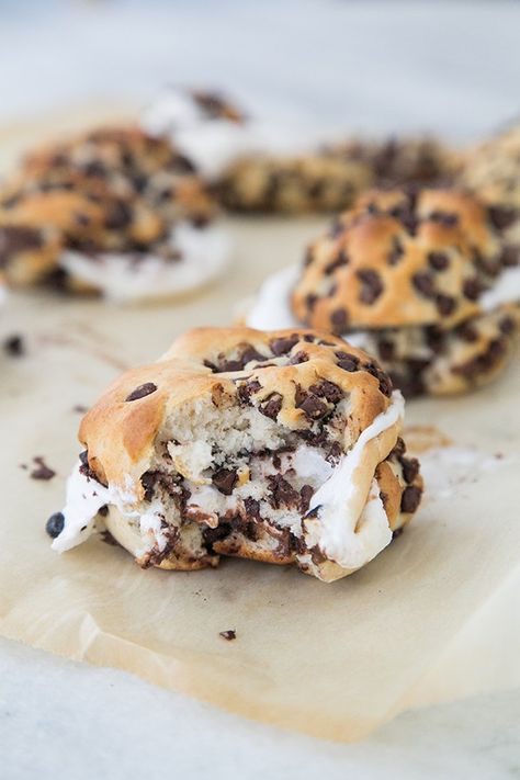 Chocolate Chip Biscuit S'mores  - Delish.com Chocolate Chip Biscuits, Brownie Cheesecake, Homemade Chocolate Chips, Dessert Aux Fruits, Slow Cooker Desserts, S'mores, S Mores, How Sweet Eats, Homemade Chocolate