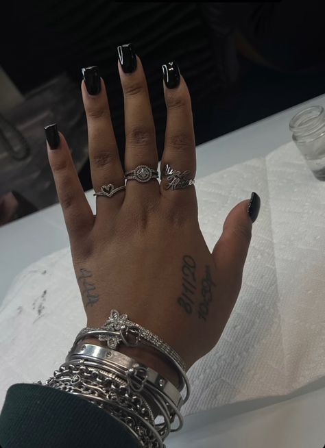 Jayda Wayda Nails, Black Nail Inspired, Nails With Rings, All Black Nails, Ring On Finger, Nails And Rings, Nail Appointment, Acrylic Toes, Hard Nails