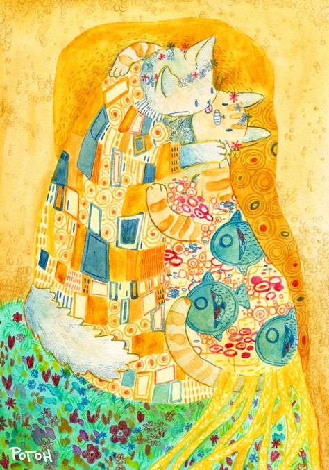 Klimt Aesthetic, Klimt Cat, The Kiss Gustav Klimt, Kiss Artwork, Door Decs, The Kiss, Room Posters, Gustav Klimt, Comfy Cozy