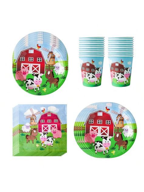 10pcs/20pcs Disposable Cow Farm Party Theme Tableware, Including Disposable Plates, Cups, And Napkins, Suitable For Birthday Parties, Party DecorationsI discovered amazing products on SHEIN.com, come check them out! Farm Party Theme, Cow Ranch, Napkins Birthday, Farm Themed Party, Barnyard Birthday Party, Farm Animals Theme, Barnyard Birthday, Cow Farm, Farm Party