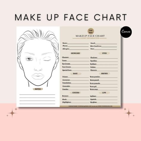 Face Chart Makeup, Makeup Consultation, Makeup Pallets, Makeup Face Charts, Lip Conditioner, Brow Wax, Makeup Class, Face Chart, Own Logo