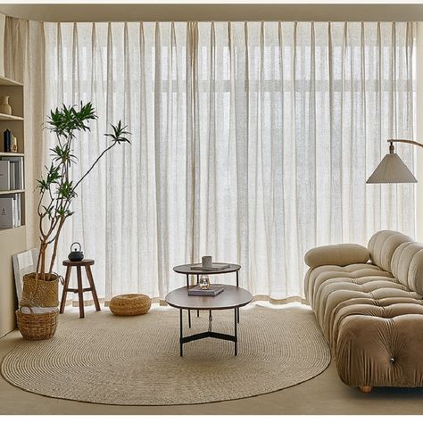 French cotton linen curtain woven Beige curtain yarn Southeast Asian style living room bedroom study Wabi Sabi Curtain Ideas, Wabi Sabi Curtains, Japandi Curtains, Curtain Pleats Styles, Sheer Curtain Ideas, Asian Style Living Room, Day Curtains, Sheer Window Treatments, Sheers Curtains Living Room