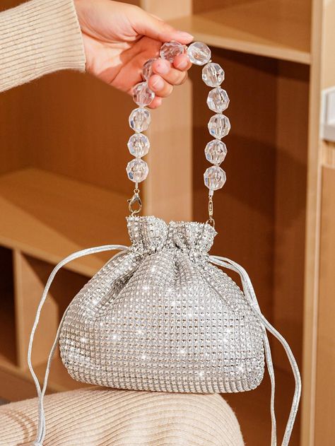 Vincy Glitter Handbag Silver Beaded Evening Bag Women's ClutchI discovered amazing products on SHEIN.com, come check them out! Silver Clutch Bag, Eyelash Extension Kits, Silver Clutch, Women Bride, Beaded Evening Bags, Party Purse, Beaded Bag, Novelty Bags, Beaded Handbag