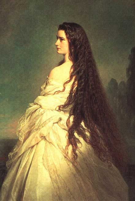 Portrait by unknown artist of Empress Elisabeth “Sissi” (Elisabeth Amalie Eugenie) (24 Dec 1837-10 Sep 1898) Bavaria in a dress of layers of sheer detailed lace showcasing her thick long hair. Sissi was the wife of Emperor Franz Joseph I (18 Aug 1830-21 Nov 1916) Austria. Empress Sissi, Royal Women, Historical Painting, Foto Vintage, Victorian Art, Old Paintings, Classical Art, Old Art, Beauty Secrets