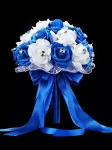 Wedding Blue And White, Artificial Flower Wedding Bouquets, Western Wedding Decorations, Bouquet For Wedding, Love Rose Flower, Blue Wedding Bouquet, Rose Bridal Bouquet, White Bridal Bouquet, Wedding Blue