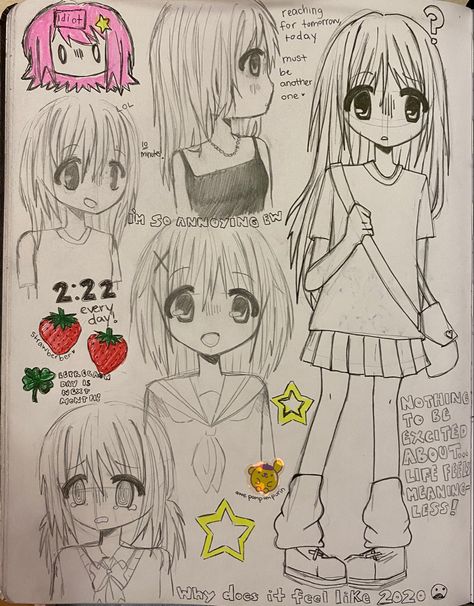 Cutecore Sketch, 2000s Anime Art Style Tutorial, Moe Art Style Anime 2000s Tutorial, Drawing 2000s, 2000s Drawings, Animation Character Concept, Moe Art, Sketches Sketchbook, Animation Art Sketches