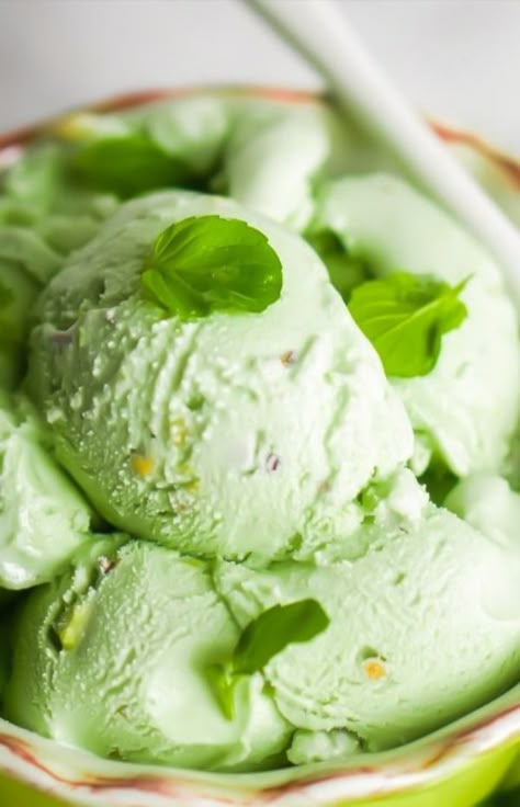 Basil Gelato, Pickle Ice Cream, Blender Recipes Healthy, Gelato Photography, Ricotta Ice Cream, Basil Ice Cream, Blendtec Recipes, Ice Cream Aesthetic, Yoghurt Recipe