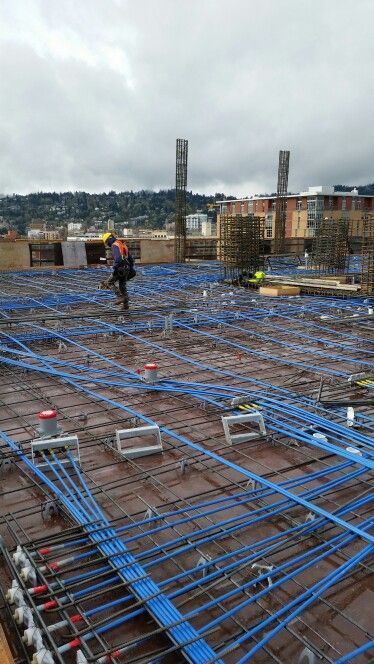 Post Tension cable. Block 15. Portland, OR. Tension Architecture, Post Tension Structure, Cable Structure Architecture, Steel To Concrete Connection Detail, Prefabricated Architecture, Steel Column Foundation Detail, Post Tension, Construction Details Architecture, Civil Engineering Books