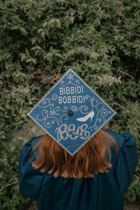 Disney graduation cap inspired by Disney’s Cinderella Cinderella Cap Graduation, Bluey Grad Cap, Wall-e Graduation Cap, Princess Diaries Graduation Cap, Acotar Graduation Cap, Grad Cap Designs Disney, Graduation Cap Ideas Disney, Blue Grad Cap Ideas, Disney Graduation Cap Designs