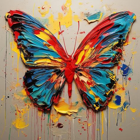 Butterfly Graffiti, Butterfly Acrylic Painting, Impasto Art, Colorful Photos, Abstract Butterfly, Abstract Art Paintings Acrylics, Butterfly Art Painting, Painting Canvases, Texture Paint