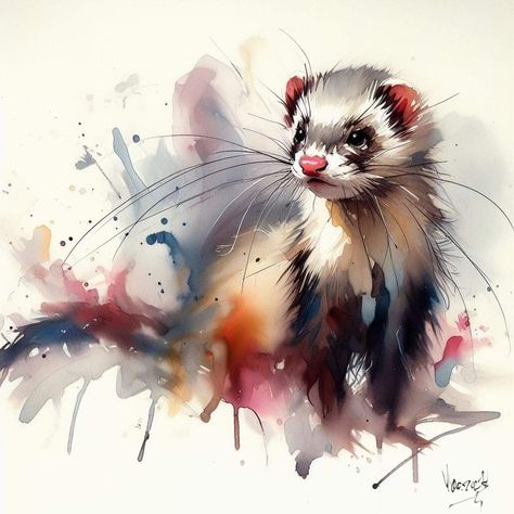 Ferret Art, Watercolour Animals, Sketch Ideas, Watercolor Animals, Wildlife Art, Colorful Drawings, Ferret, Otters, Animal Art