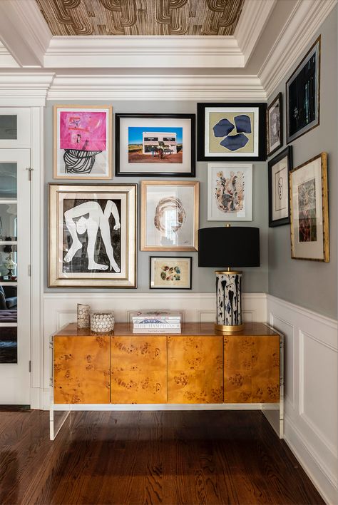 Living Room by Lucinda Loya Interiors | 1stDibs Gallery Wall Architectural Digest, Abstract Art In Gold Frame, Bold Art Living Room, Huge Painting Living Room, Modern Pop Art Living Room, Vintage Maximalist Decor, Art Deco Living Room, Artichoke Lamp, Hermes Kelly Bag