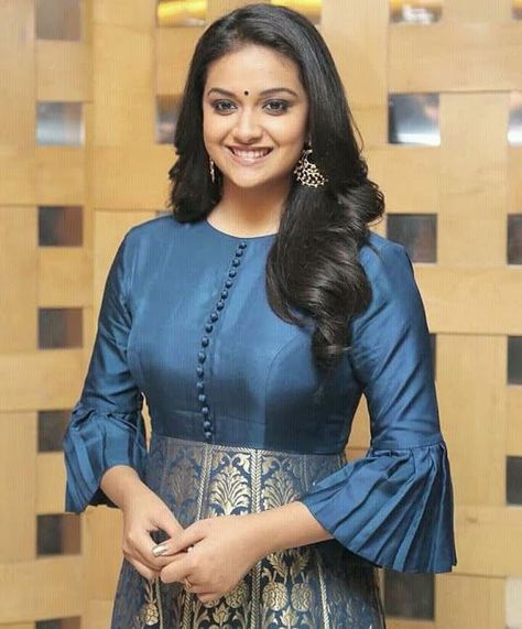 South Indian Celebs: South Top Actress Keerthy Suresh Images Keerthi Suresh, Long Gown Design, Keerthy Suresh, Long Gown Dress, Long Dress Design, Kurta Neck Design, Indian Fashion Saree, Dress Neck Designs, Indian Gowns Dresses