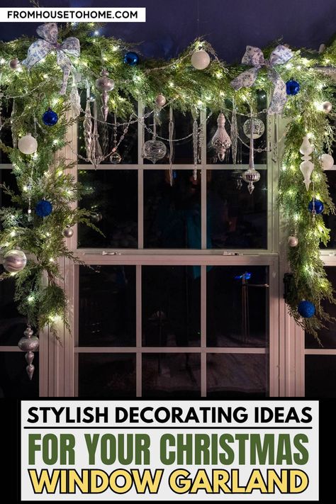 stylish decorating ideas for your Christmas window garland Christmas Garland Windows Indoor, Indoor Christmas Window Decorations, Glam Xmas Decor, Window Garland Christmas Indoor, Garland On Windows Christmas, Christmas Window Garland Indoor, Christmas Window Garland, Christmas Garland Window, Christmas Window Decorations Indoor