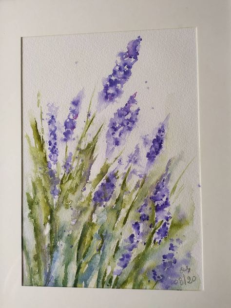 Acvarel Painting Flower, Lavander Painting Ideas, Acvarel Painting Ideas Easy, Lavender Plant Painting, Acvarel Painting, Watercolor Paintings Flowers, Lavender Watercolor Painting, Watercolor Lavender Flowers, Lavender Drawing