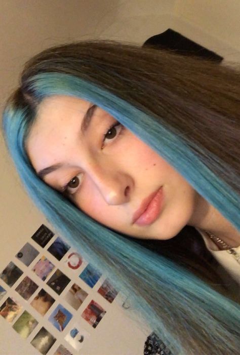 egirl hair blue hair front pieces of hair dyed Blue Hair In Front Only, Two Front Strands Of Hair Dyed Blue, Blue Front Highlights, Front Hair Pieces Dyed, Brown Hair With Blue Front Pieces, Blue Front Strands Of Hair, Front Two Pieces Of Hair Dyed, Blue Front Pieces Of Hair, Blue Hair Front Pieces