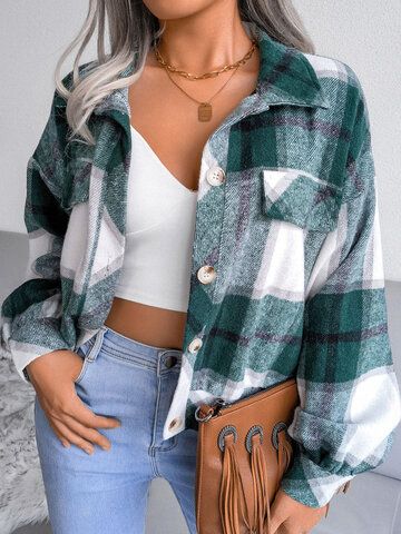 I found this amazing Plaid Pattern Shacket Lantern Sleeve Lapel Collar Button Pocket Jacket with US$33.99,and 14 days return or refund guarantee protect to us. --Newchic Winter Outerwear, Casual Vest, Vintage Plaid, Plaid Jacket, Casual Sets, Crop Jacket, Wool Jacket, Tweed Jacket, Look Chic