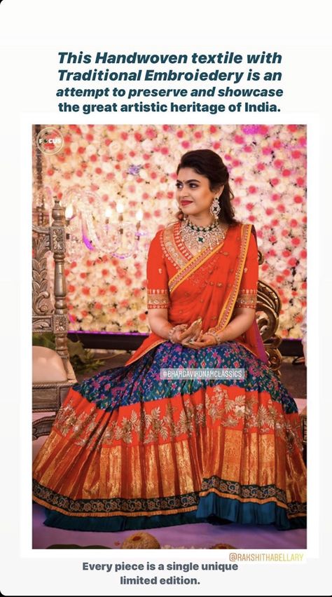 Traditional Ikat lehenga with Zari embroidery Bhargavi Kunam, Ikat Lehenga, Lehenga Saree Design, Half Saree Lehenga, Indian Outfits Lehenga, Long Gown Design, Lehnga Dress, Zari Embroidery, Sari Blouse Designs