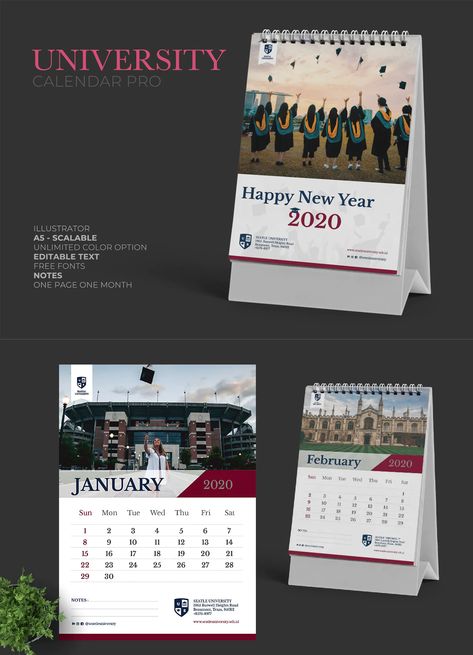 2020 University Calendar Template University Calendar, Calendar Design Layout, Creative Calendar, Education University, Calendar Templates, Happy New Year 2020, New Year 2020, Calendar Design, Desk Calendars