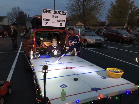 Hockey Floats For Parade, Trunk Or Treat Operation Game, Hockey Parade Float Ideas, Trunk Or Treat Hockey Theme, Hockey Trunk Or Treat Ideas, Olympic Trunk Or Treat, Hockey Trunk Or Treat, Soccer Trunk Or Treat Ideas, Baseball Trunk Or Treat Ideas