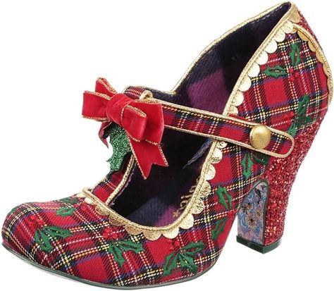 Embroidered Holly, Irregular Choice Shoes, Christmas Sparkle, T Bar Shoes, High Heel Slippers, Irregular Choice, Holly Leaves, Party Heels, Heel Slippers