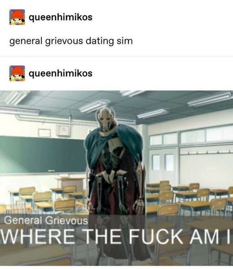 Starwars Funny, General Grievous, Prequel Memes, Star Wars Jokes, Star Wars 2, Funny Tumblr Posts, Star Wars Clone Wars, Star Wars Humor, Star Wars Memes