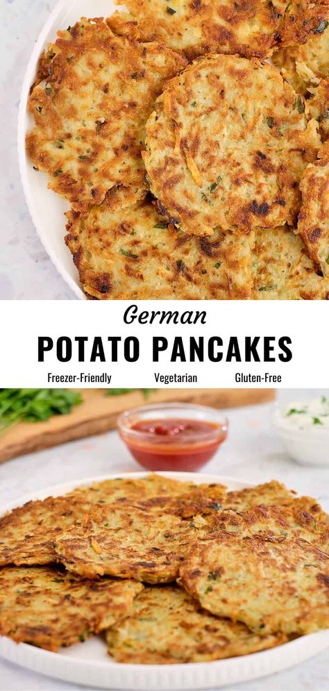 Potato Pancakes Shredded, Gluten Free Potato Pancakes, Potato Pancakes Easy, Potato Pancakes Recipe, German Potato Pancakes, Food Sides, Potatoe Pancake Recipe, Homemade Tofu, German Potato