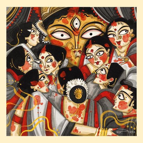 Bengali Art, Durga Painting, Shree Radhe, Indian Art Gallery, Beautiful Art Paintings, Indian Folk Art, Beautiful Pics, Indian Paintings, Durga Puja