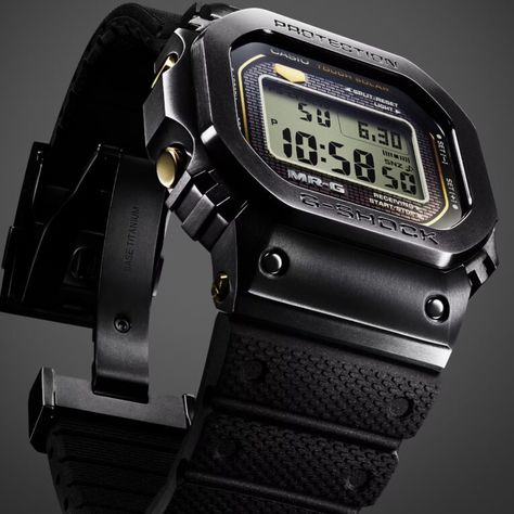 G-Shock MRG-B5000R-1 has a Dura Soft fluoro rubber band Rugged Watches, Spring Flats, Elapsed Time, Mens Fashion Watches, G Shock Watches, Brick Patterns, Casio G Shock, Gshock Watch, Rubber Band