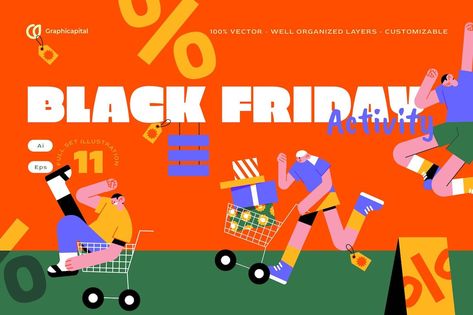 Green Flat Design Black Friday Illustration Set Black Friday Illustration, Friday Illustration, Advertisement Illustration, Green Flats, Design Ad, Flat Design, Black Design, Powerpoint Templates, Flyer Design