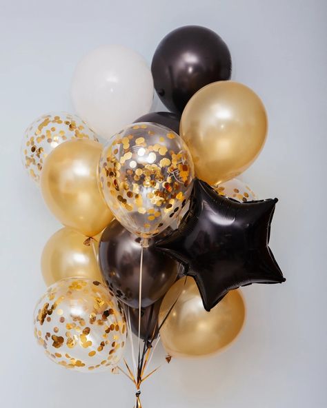 Balloons are the best (and easiest) way to add a little something to your celebration. 🥳 These black and gold balloons are perfect for any event you have coming up from birthdays, to graduations. 🎈 📲 Shop party decor using the link in our bio Gold And Black Balloons, Black Gold White Balloons, Black Gold And Silver Balloons, Black N Golden Balloon Decoration, Black Gold Silver Balloon, Black Golden Ballons Decoration, Black And Gold Balloons, Yellow Balloons, Balloon Arrangements